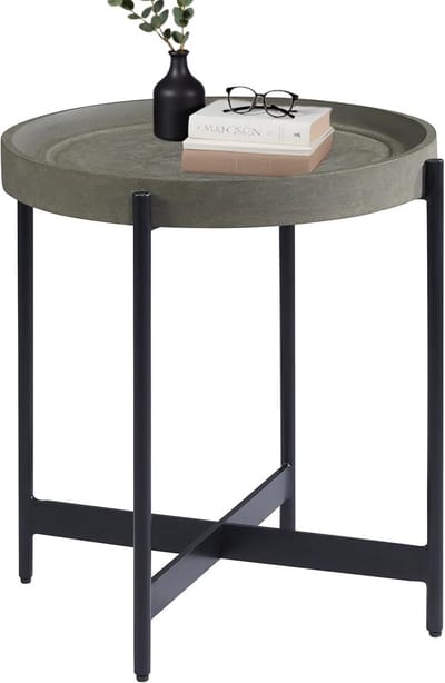 Ronde Bijzettafel met Betonlook en Metalen Poten - Industrieel Design