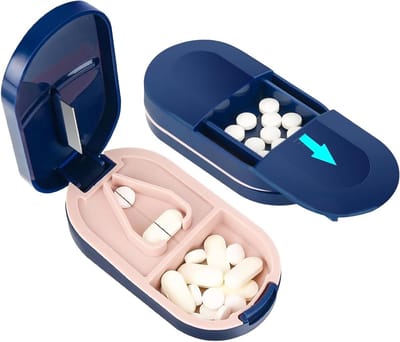 Tablet Snijder voor Kleine Pillen, 2-in-1 Pillen Snijder met Dispenser voor Ouderen, Kinderen en Huisdieren, Ideaal voor Thuis en Op Reis