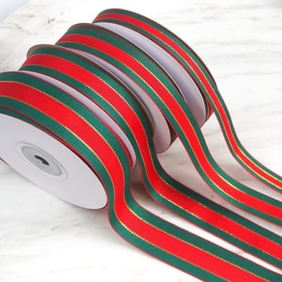 (2 rollen) Kerstlint met ruitpatroon, 25 meter per rol, 100% polyesterlint, geweven rand, ruitpatroon, geschikt voor kerstknutsels en cadeauverpakkingen, rood/groen/goud (2,5cm + 1,5 cm).