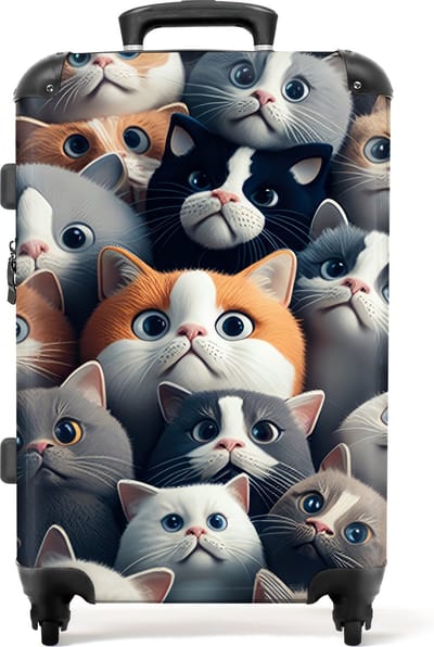 NoBoringSuitcases.com - Kinderkoffer - Kat - Poes - Dieren - Design - Meisjes - Reiskoffer kinderen - 20 kg bagage - Hardcase koffer - Lichtgewicht - TSA slot - Trolley op wieltjes - 66 cm - 72 liter - Grote koffer