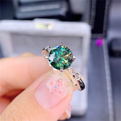 POMOiii 2 karaatstemperament elegante ronde groene vorm openingsringen voor vrouwen zirkoon verlovingsfeest fijne sieraden cadeau Adjustable Opening