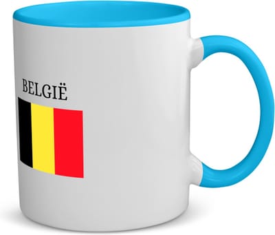 Akyol - belgie koffiemok - theemok - blauw - Brussel - belgen - embleem belgische vlag - toeristen - - 350 ML inhoud
