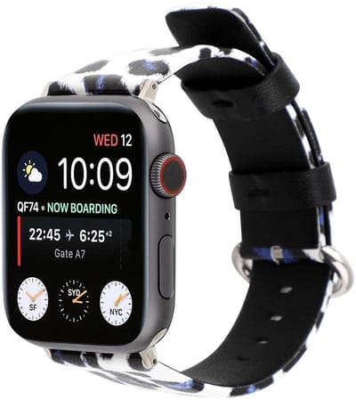Lederen bandje - Apple Watch 38mm 40mm 41mm - wit-blauw leopard