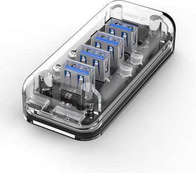 Orico - Transparante USB3.0 Hub met 4 poorten – 5 Gbps – Speciale LED-indicator – Datakabel van 100cm