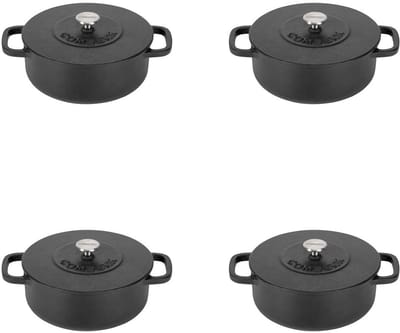 Combekk Gietijzeren Braadpannen Ø12cm set van 4 - 100% Gerecycled - PFAS vrij - Geschikt voor alle warmtebronnen - 0,4L - Zwart