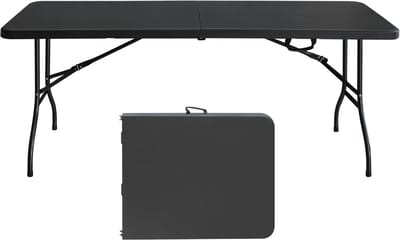 Draagbare Opvouwbare Klaptafel 180cm Kunststof Zwart Binnen en Buiten