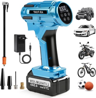 Draagbare Accu Luchtpomp voor Auto, Fiets en Motor met Digitale Drukmeter, 150 PSI en Automatische Uitschakeling, Ideaal voor Reizen en Onderweg