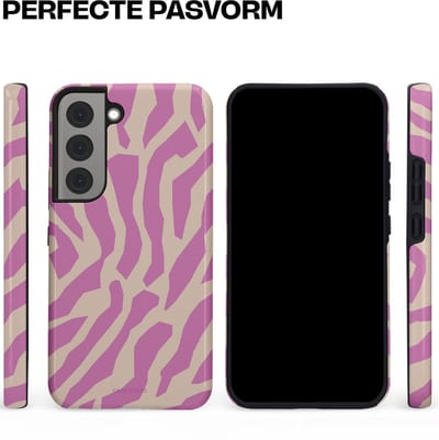 Casetastic hoesje geschikt voor Samsung Galaxy S22 - Dubbellaagse bescherming - Zebra Roze Magenta Flow - Fashion Case - Lila Zand