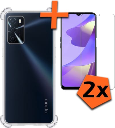 Hoes - Met Screenprotector - 2 Stuks - Geschikt voor OPPO A16 - Sterk & Shockproof - Siliconen Case - Back Cover - Telefoon Hoes - Shock Proof - Transparant