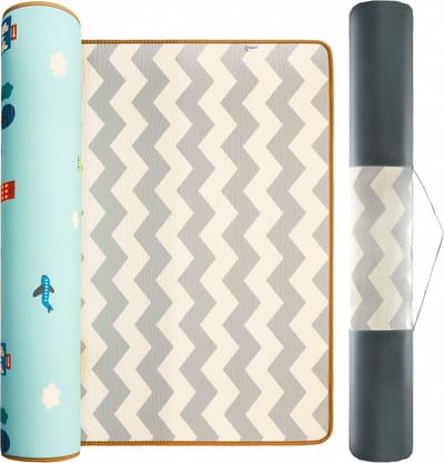 Mamabrum Baby Kruipmat Baby Tapijt Speelmat, 150 X 180 X 2,0 Cm, Niet-Giftige Vloermat Verdikte Vergrote Schuimmat Opgerold Waterdicht Antislip Draagbaar, Weg En Zigzag