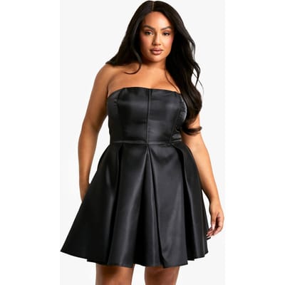 boohoo Dames Plus Bandeau Plisse Skater Jurk | Zwart | Maat: 44