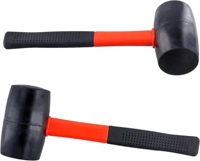 Allecto Plus - Rubberen hamer 32 oz - Zacht grip - Massief rubberen kop - Kunststof handvat - Zwart-rood - Voor platen en vloeren - 2 stuks