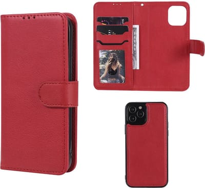 MobyDefend Hoesje - Geschikt voor iPhone 12 / iPhone 12 Pro - Luxe 2-in-1 Wallet Book Case Met Uitneembare Backcover - Rood