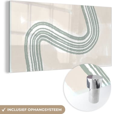 MuchoWow® Glasschilderij 40x20 cm - Schilderij acrylglas - Lijn - Abstract - Design - Foto op glas - Schilderijen