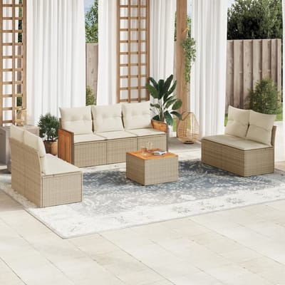 vidaXL - 8-delige - Loungeset - met - kussens - poly - rattan - beige