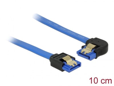 Delock Cable SATA 6 Gb/s receptacle straight > SATA receptacle left angled 10 cm blue with gold clips