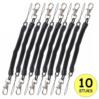Fako Bijoux - Uittrekbare Sleutelhanger Spiraal - Uittrekbaar - Verend - 23cm - 10 Stuks