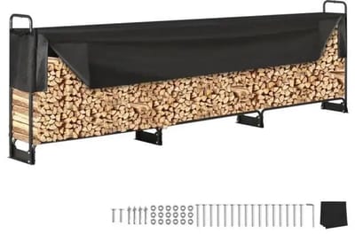 Houtopslag - Houtopslag Buiten - Houthok - Zware Houtrek - 600D Oxford Waterdichte Hoes - voor Open Haard en Terras - 386.2 x 36 x 117cm - Zwart