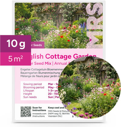 MRS Engelse Cottagetuin bloemenmengsel - 10 gram voor 5 m² - 1- en meerjarige bloemzaden - Sprookjesachtige bloemenweide - Lokt bijen, hommels en vlinders