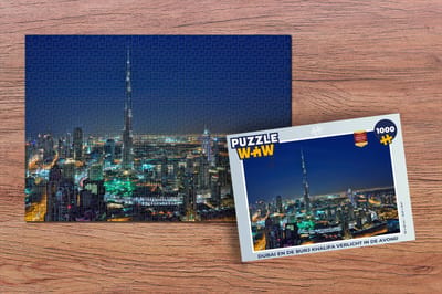 Puzzel Dubai en de Burj Khalifa verlicht in de avond - Legpuzzel - Puzzel 1000 stukjes volwassenen