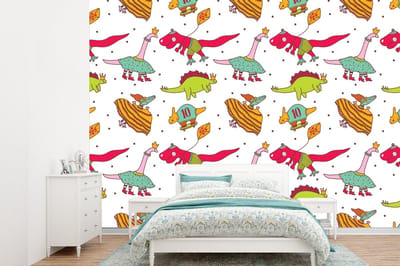 Behang - Fotobehang Patronen - Dino - Kleuren - Jongens - Kinderen - Kids - Kind - Breedte 360 cm x hoogte 260 cm