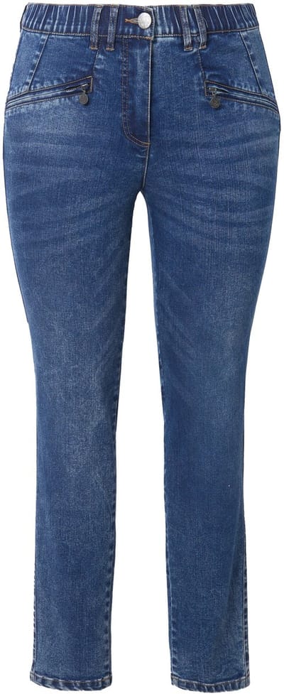 Ulla Popken - Dames - Jeans Sarah smalle pijpen ritszakken stretch - Blauw denim - Maat 21