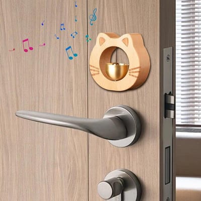 Magneet Deurbel - Kattenbel Chime - Winkel Aankondiging - Charmant Jingle Geluid - 9 x 9 x 4 cm - Houtkleur