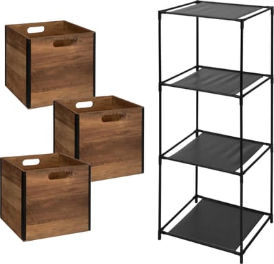 5Five Opbergrek Smartrack - met 3x mandjes stof - donkerbruin - 34 x 98 cm
