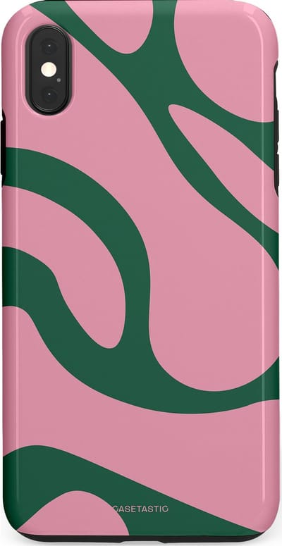 Casetastic hoesje geschikt voor Apple iPhone XS Max - Dubbellaagse bescherming - Groen Roze Dansende Vormen - Fashion Case - Lichtroze Donkergroen