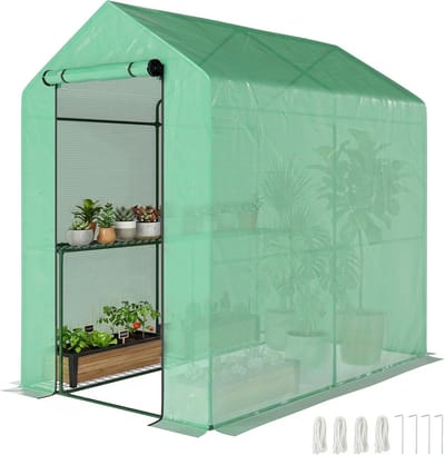 Broeikas met Plank - Kweekkas Balkonkas - Planten Beschermen - Versterkt Zeil - 186x120x190 cm - Groen