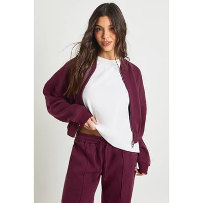 boohoo Dames Zip Through Bomber Straight Leg Trainingspak | Bordeaux Rood | Maat: Small
