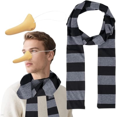 Zwart en Grijs Sjaal Set voor Mannen met Neusprothese voor Halloween Kostuum en Cosplay Feestdecoratie