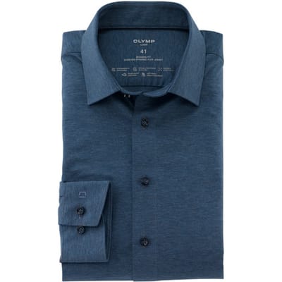 OLYMP Luxor 24/Seven modern fit overhemd - rookblauw tricot - Strijkvriendelijk - Boordmaat: 38 (EU maat: S)