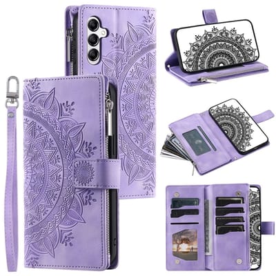 Telefoonhoesje geschikt voor Samsung Galaxy S25 FE - Portemonnee met rits - book-case hoesje - ruimte voor 8 pasjes - mandala paars