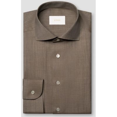 Eton Overhemd Solid Color Ultra Soft Super 120s Merino Wool Donker Beige / male