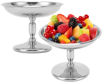 longziming -Dessertbekers RVS 304 – Dessertbeker – Set van 2 IJsbekers voor Dessert, Sorbet en Mousse – Roestvrijstalen Sundae Cups 10×6×7 cm voor Thuis en Horeca