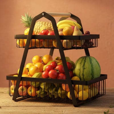 Janse® Fruitschaal XL - Fruitmand - Zwart - Metalen opbergmand - Draadmand - Etagere - Serveerschaal - Keuken organizer - Eten - Picknick mand - Bureau organizer - Lectuurbak - Badkamer organizer