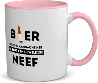 Akyol - bier, nu ik je aandacht heb je bent een geweldige neef koffiemok - theemok - roze - Neef - de beste neef - verjaardagscadeau - verjaardag - cadeau - cadeautje voor neef - neef artikelen - kado - geschenk - gift - 350 ML inhoud
