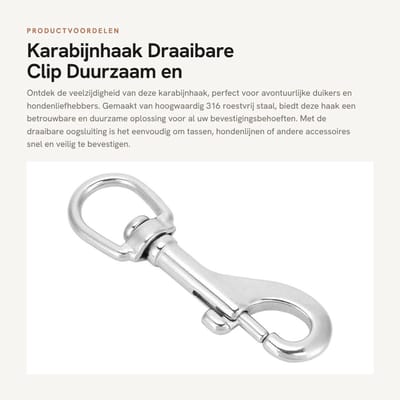 Dailygoods- Karabijnhaak Draaibaar - Duikhaak - 316 Roestvrij Stalen Haak - Slijtvast - Lichtgewicht - Multifunctioneel Accessoire
