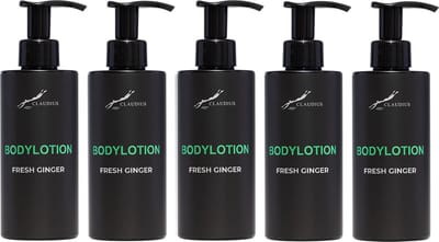 Bodylotion Fresh Ginger 300 ml - met pomp - zwarte fles - set van 5 stuks - Voordeelverpakking