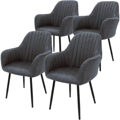 Eetkamerstoel set van 4 Gevoerde quilting met rugleuning en armleuningen Antraciet Keukenstoel met kunstlederen bekleding ML design