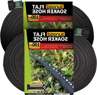 Platte soaker-slangen voor tuin 100 ft 2 stuks, stoffen soaker-slang voor efficiënte en effectieve bewatering van planten - tuinslangen met zwaar belastbare en eenvoudig te installeren (200 m x 2)