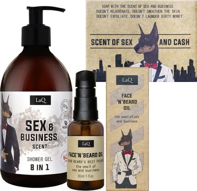 LaQ Doberman Sex & Business Douchegel + Baardolie + Soapbar – Vegan Voordeelverpakking 3 Stuks – Cardamon & Zwarte Peper – 97% natuurlijke ingrediënten