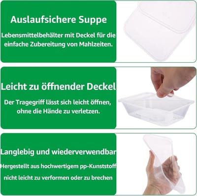 Meal Prep Dozen van 50 Stuks, 400 ml, BPA-vrij, Magnetronbestendig, Ideaal voor Voedselopslag, Diepvriesdozen en Portiecontainers