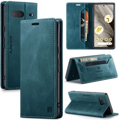 Luxe Flip Case met RFID Bescherming Kaarthouder en Magneetsluiting voor Google Pixel 7 _ Blauw