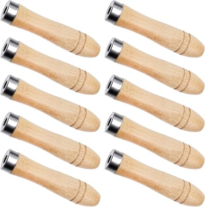Set van 10 Houten Handvatten met Metalen Veiligheidsring - 11 cm Lang, 6 mm Gat - Vervangingshandvatten voor Snijgereedschap, Houtbewerking en Timmerwerk Tools