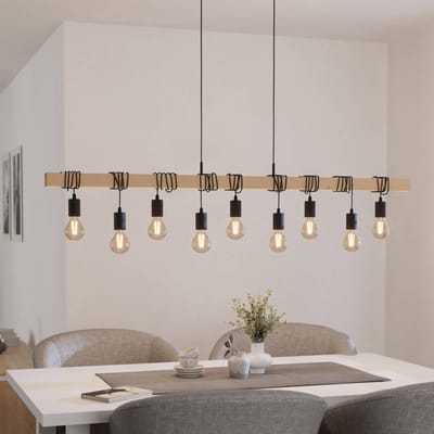 EGLO Townshend hanglamp, lengte 150 cm, zwart/hout, 9-lamps.