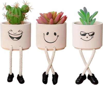 Artificial Plants Smiling Face Flower Pot Cute Figure Pot for Succulents and Small Plants for Garden, Balcony and - ShopVlot
