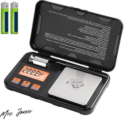 Mrs. Jones Digitale Milligramschaal 0001g*50g - Zakweegschaal Fijne weegschaal 0001g Mini weegschaal met LCD display en 50g gewicht - Pincet Juwelenweegschaal .