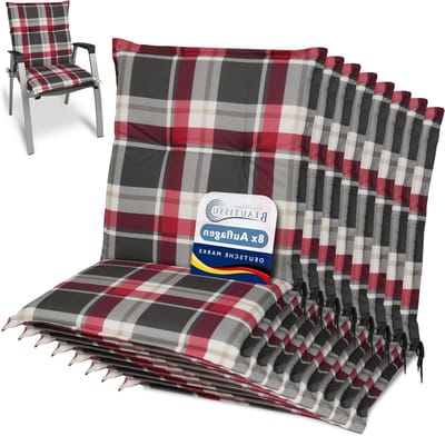 Tuinkussens Set - Stoelkussens Lage Rug - Comfortabel Zitten - UV-lichtecht Ontwerp - 8 Stuks 100x50cm - Rood Grijs Geruit